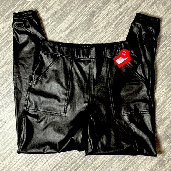 SPANX Black Faux Leather Joggers - Picture 1 of 4